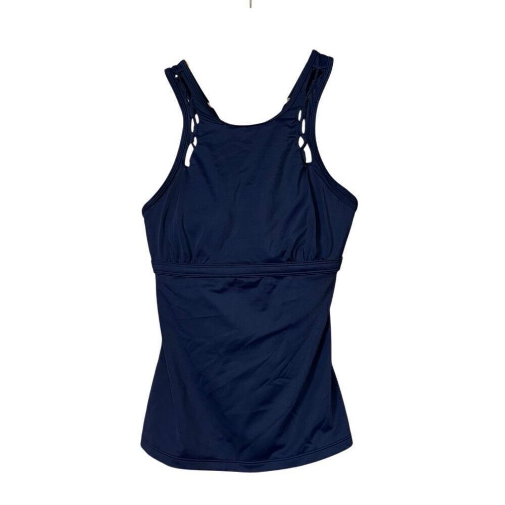 Athleta High Neck Bra Cup Loop Tankini Top blue 34D / DD